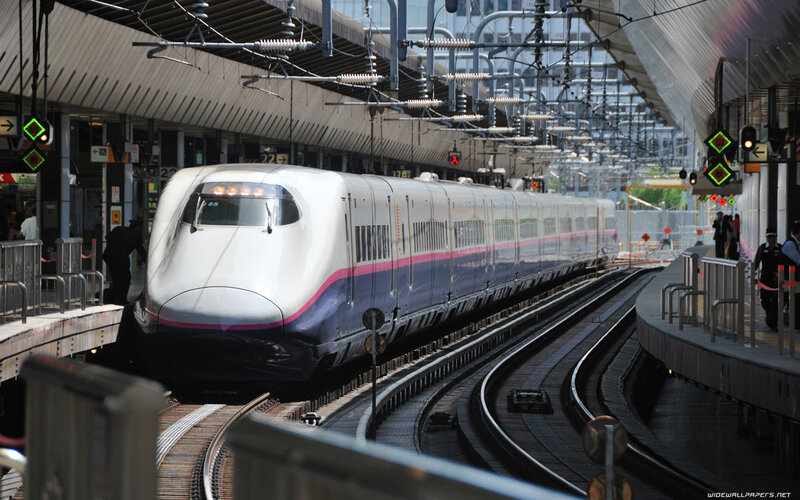 Shinkansen Train at Station — White