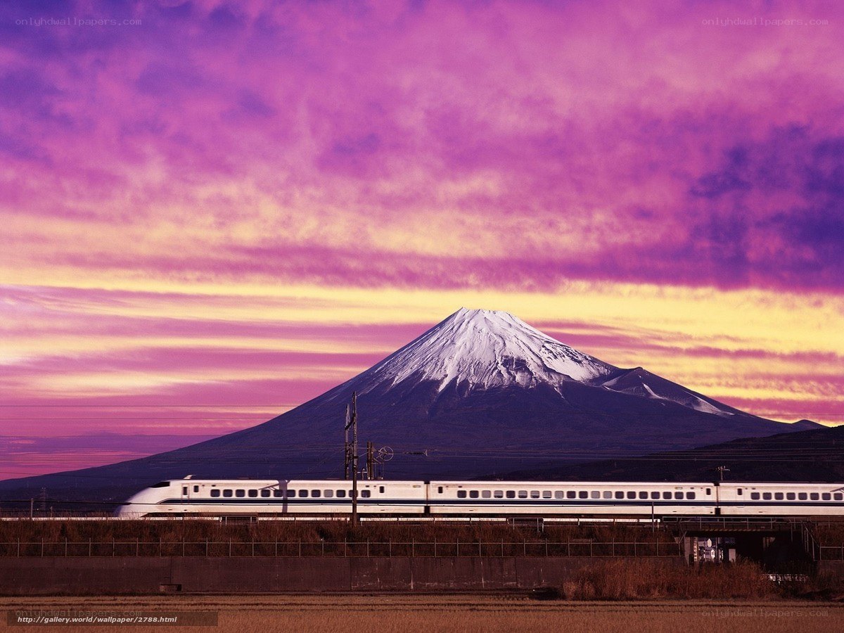 Shinkansen train near Mount Fuji