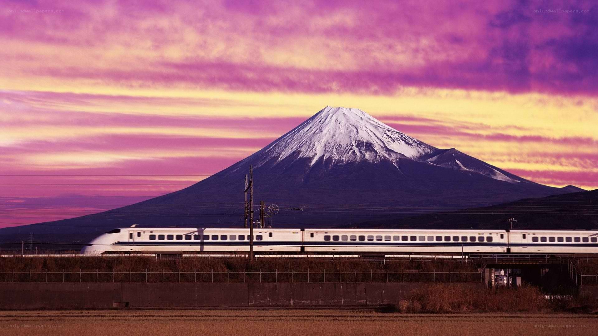 Shinkansen train with Mount Fuji
