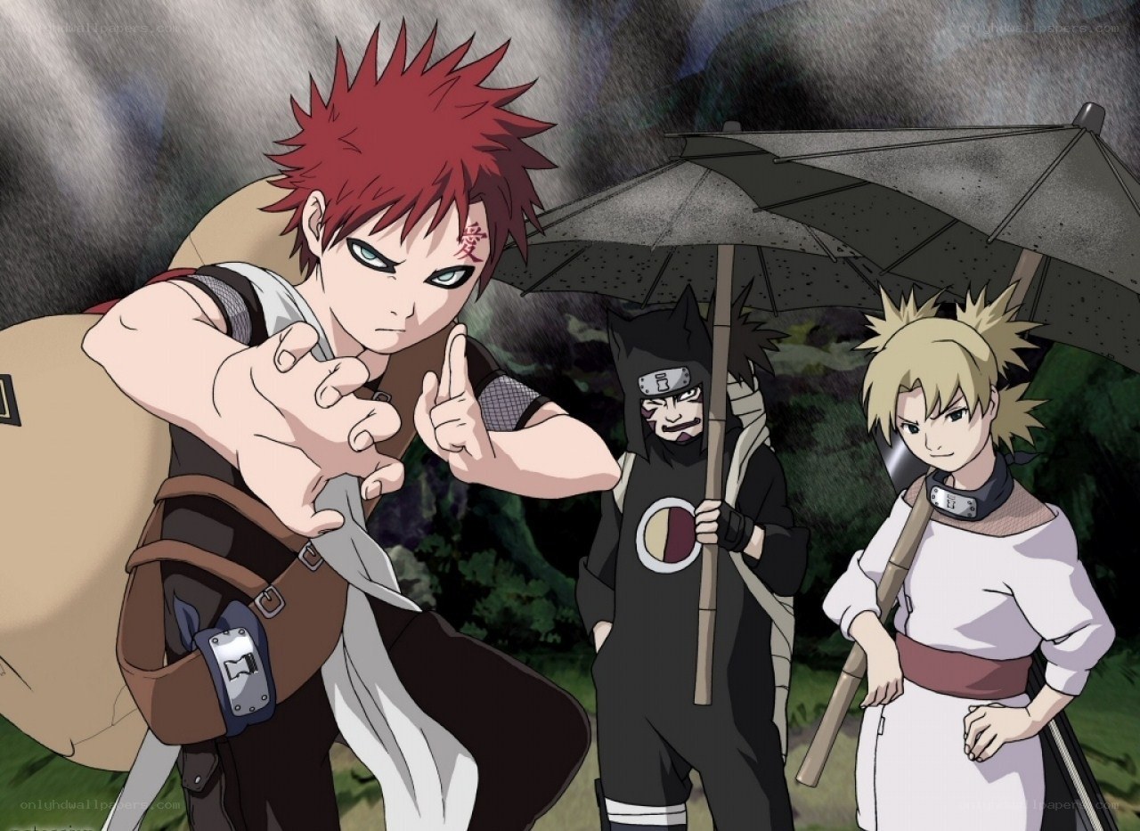 Shinobi team in rainy forest