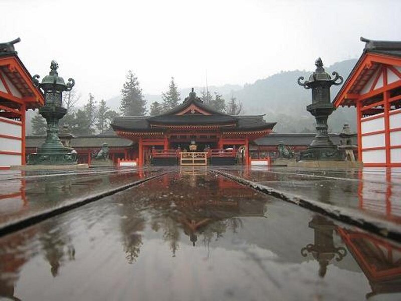 Shinto shrine on a rainy day