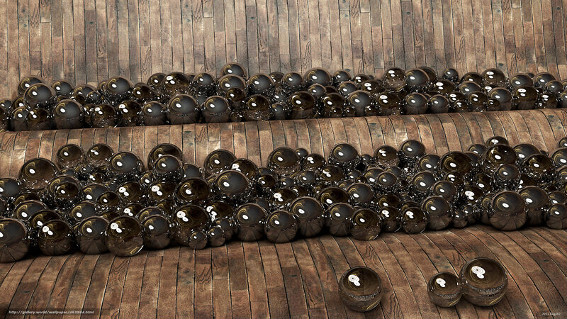 Shiny Black Spheres on Wood