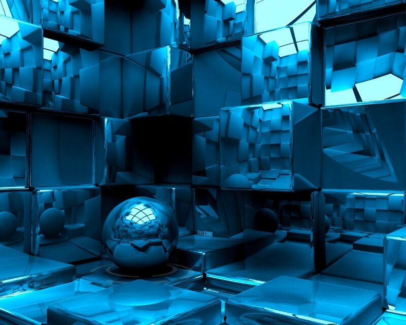 Shiny Blue Sphere in Cubes — Abstract