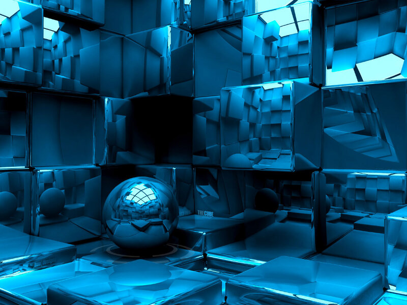 Shiny Blue Sphere in Cubes