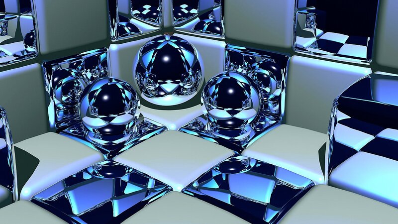 Shiny Blue Spheres in Cubes