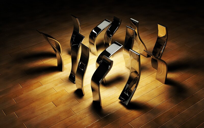 Shiny chairs on wooden floor