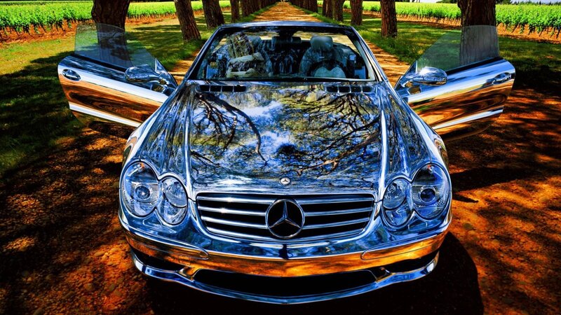 Shiny Mercedes-Benz in vineyard