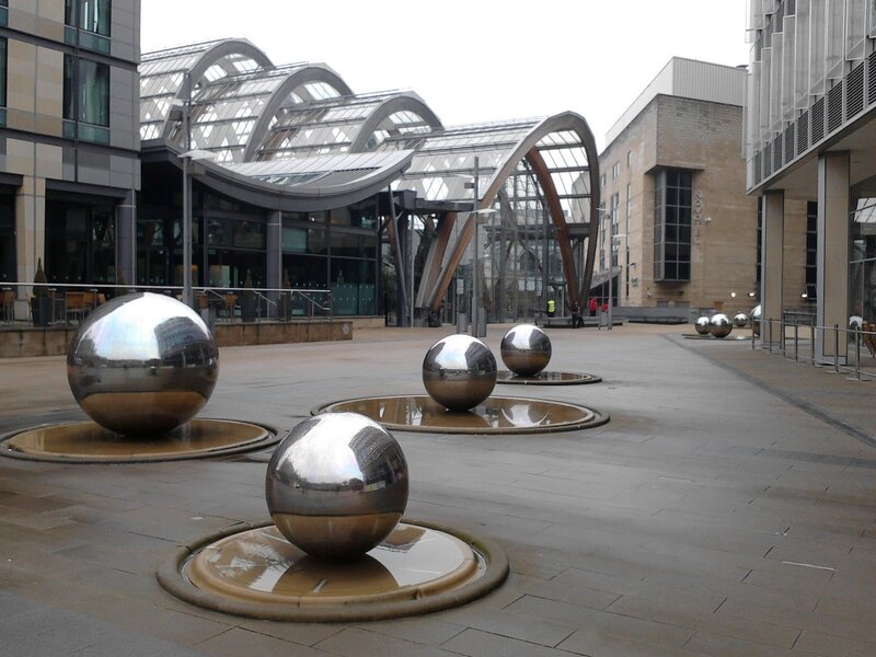 Shiny Metal Spheres in Plaza