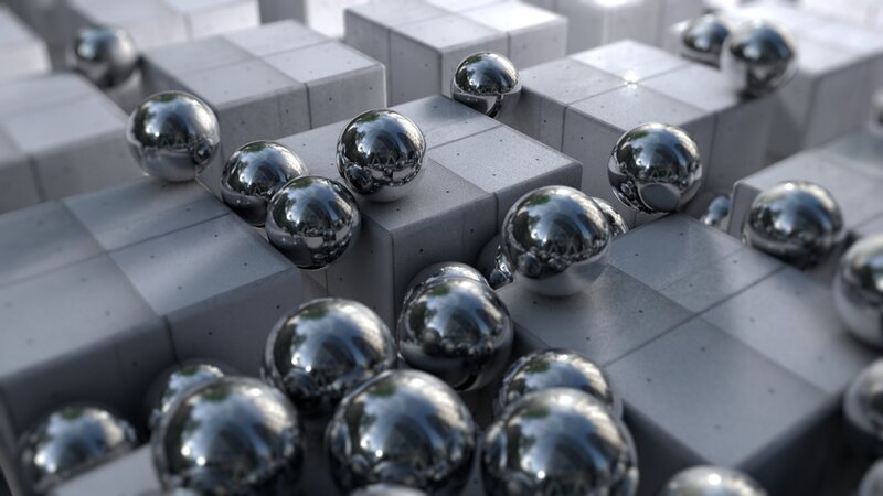Shiny Metal Spheres on Cubes