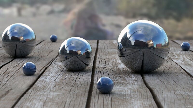 Shiny Metal Spheres on Wood — Silver
