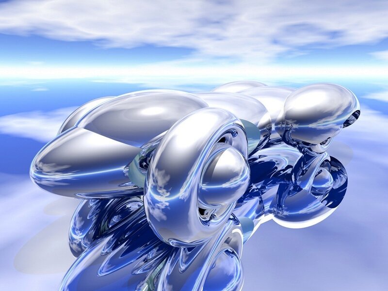 Shiny Metallic Sculpture — Blue, Serene, 3d Render, Clouds