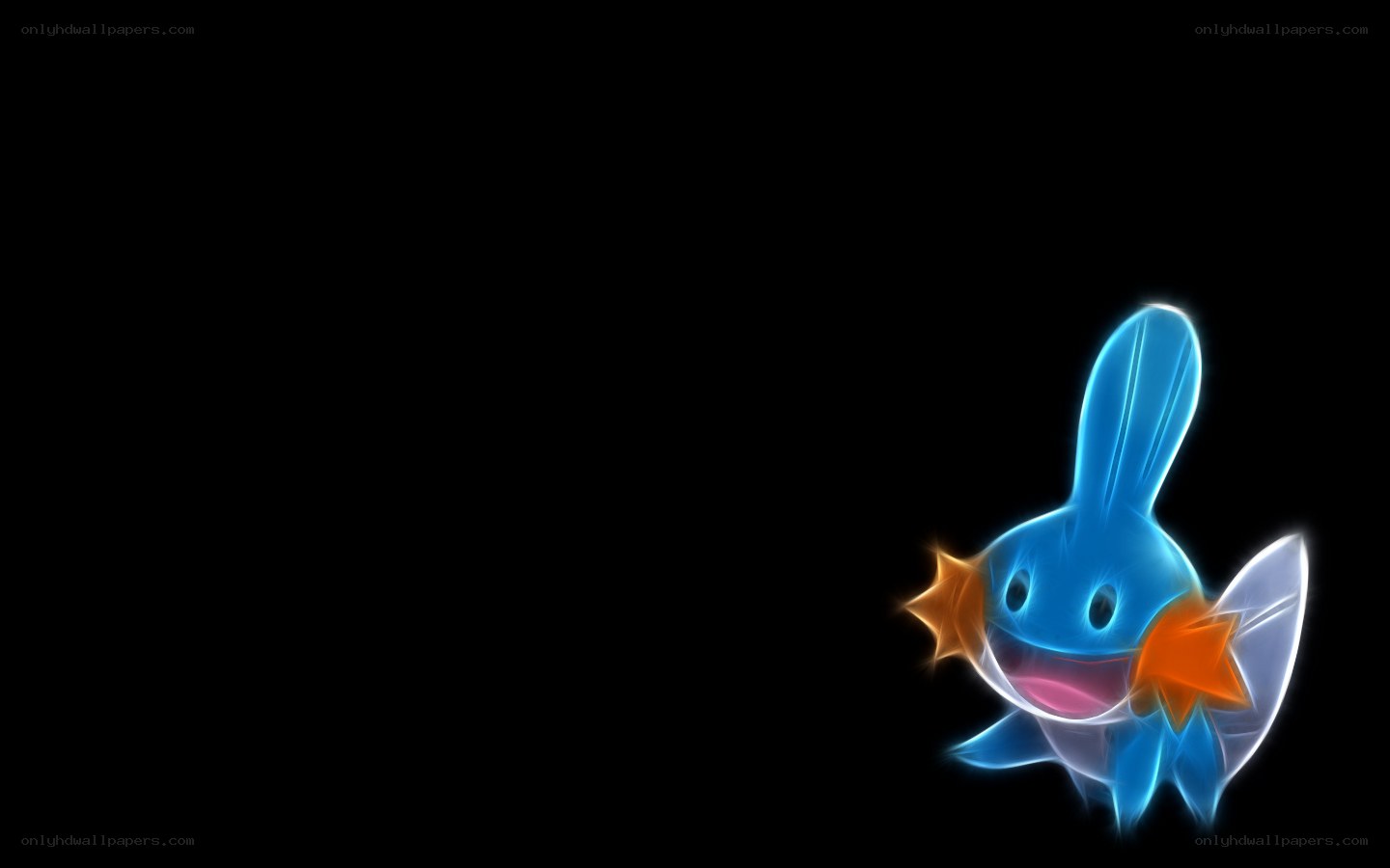 Shiny Mudkip glowing on black