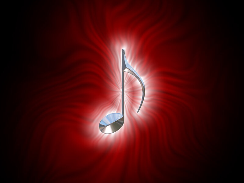 shiny music note on red background
