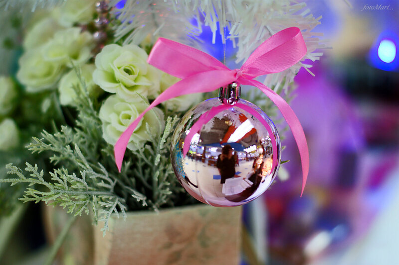 Shiny Ornament with Pink Ribbon