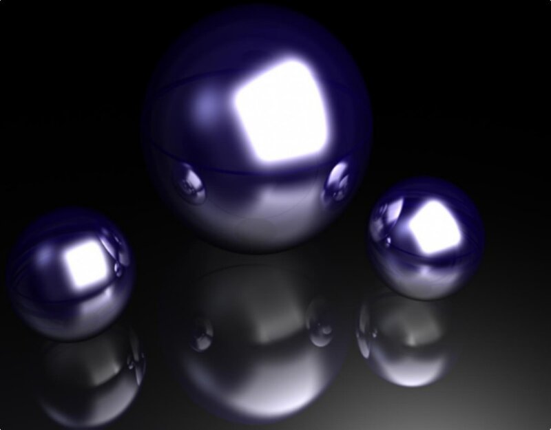 shiny purple spheres on reflective surface