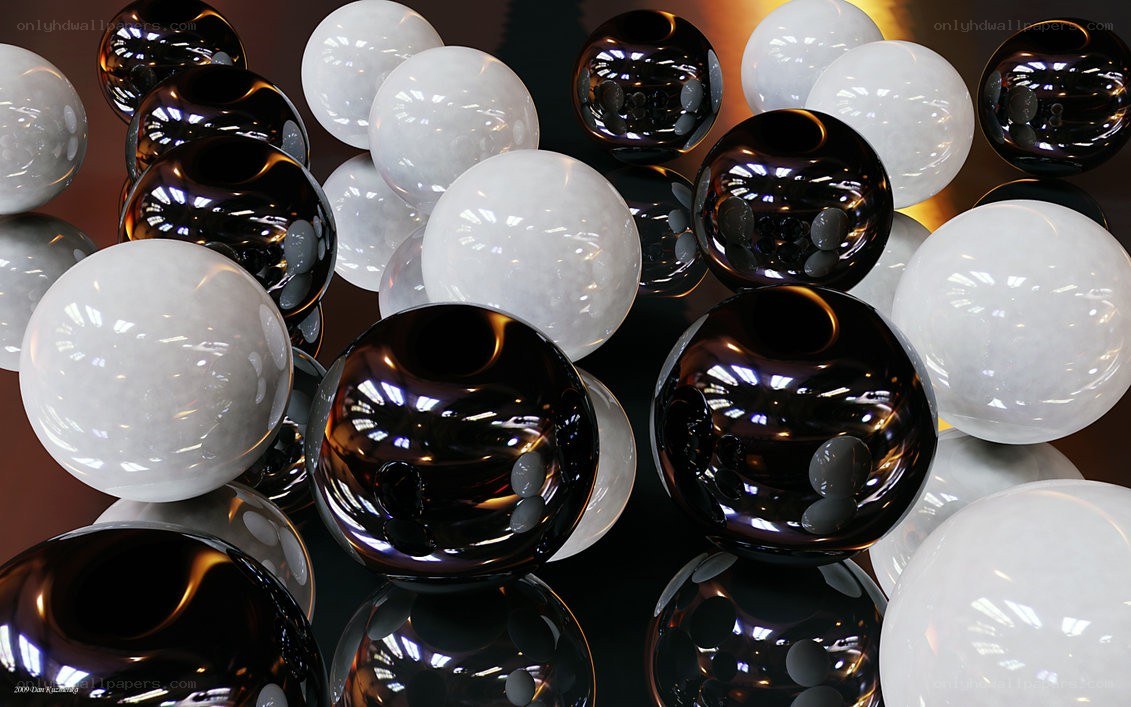 Shiny spheres in a reflective scene