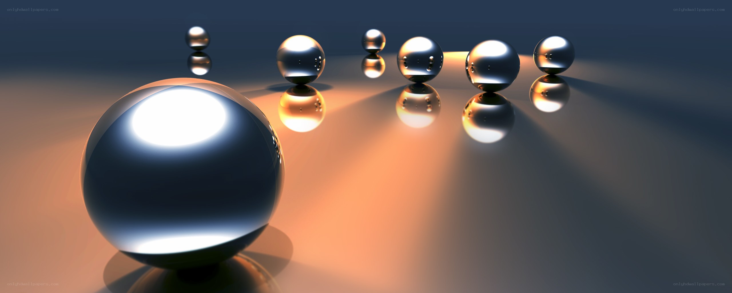 Shiny spheres on reflective surface