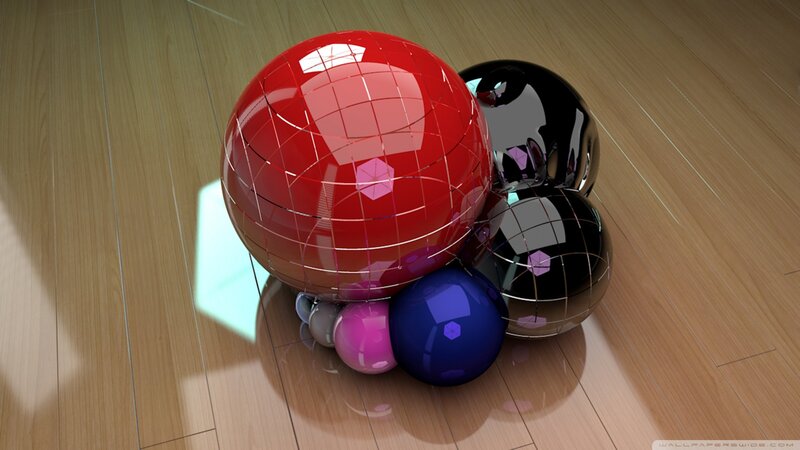Shiny Spheres on Wood — Red