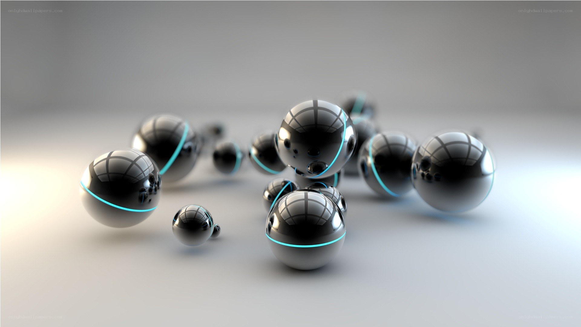Shiny spheres with glowing lines