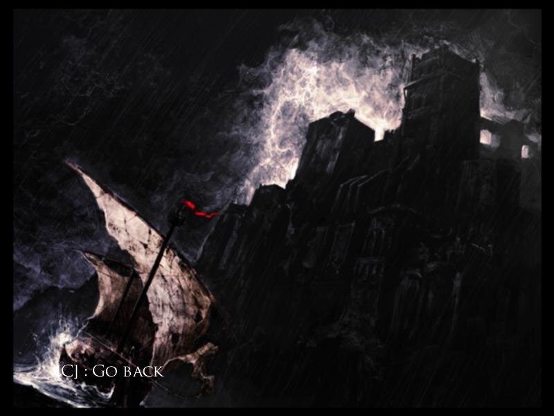 ship approaching dark castle