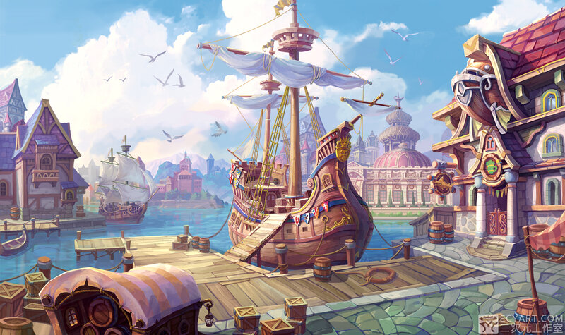 Ship at Harbor — Blue
