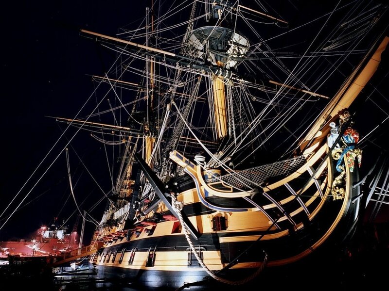 Ship at Night — Black, Dramatic