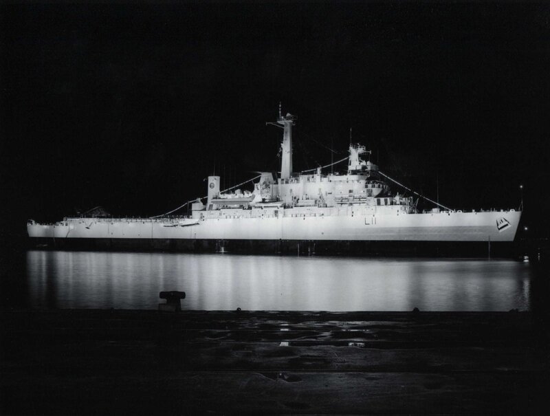 ship at night in harbor