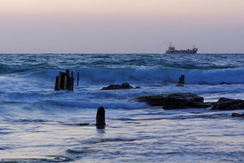 Ship at Sea — Blue, Calm