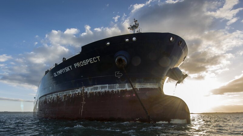 Ship at Sea — Blue, Dramatic, Sunset