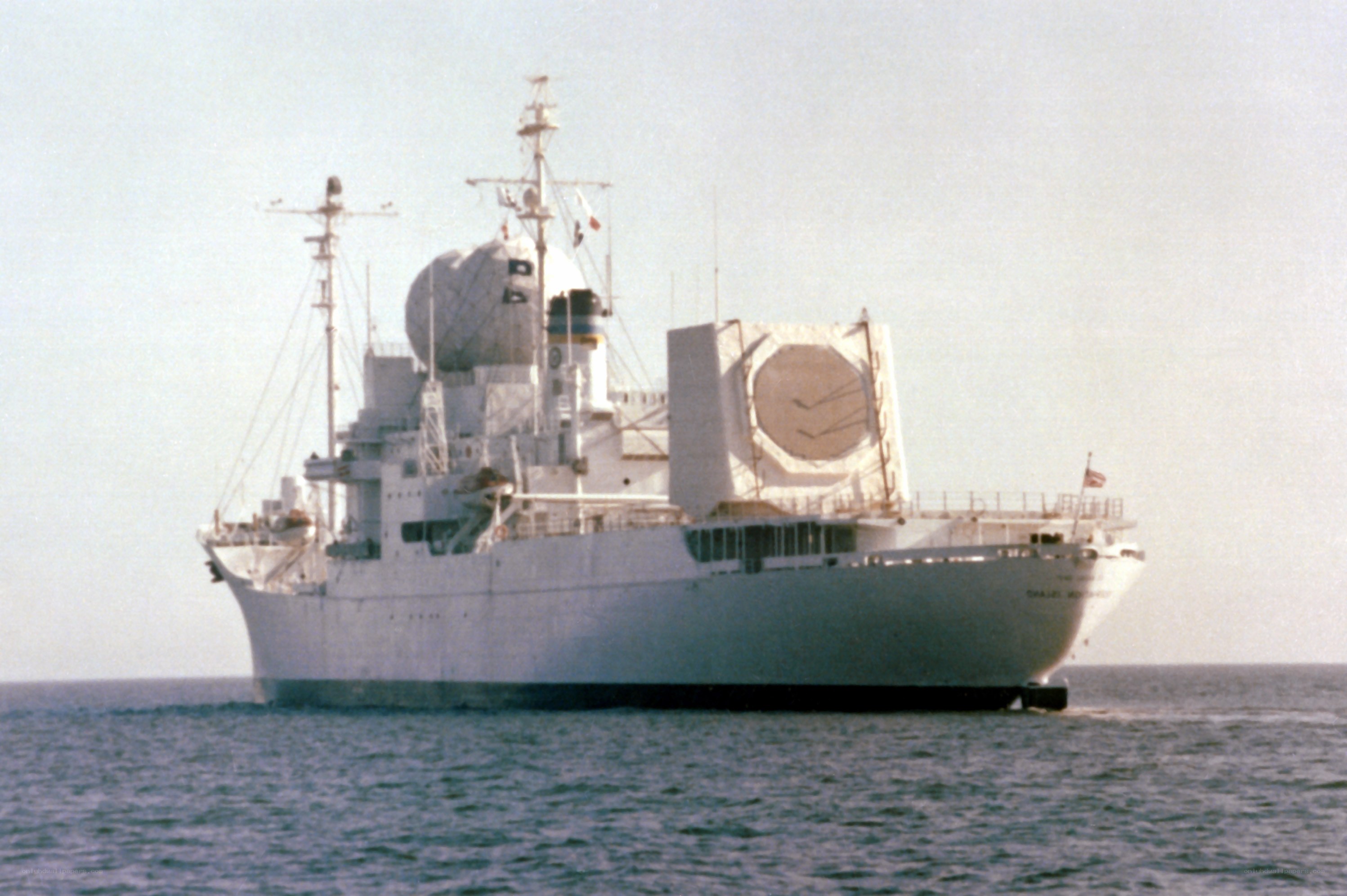 ship at sea with radar dome