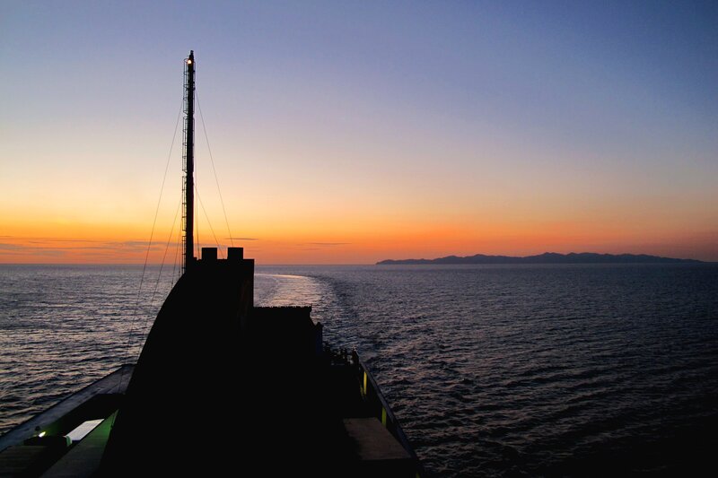 Ship at Sunset — Blue