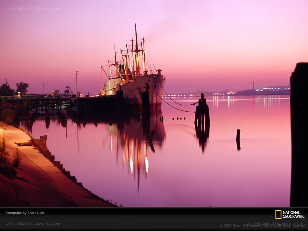 ship at sunset in harbor