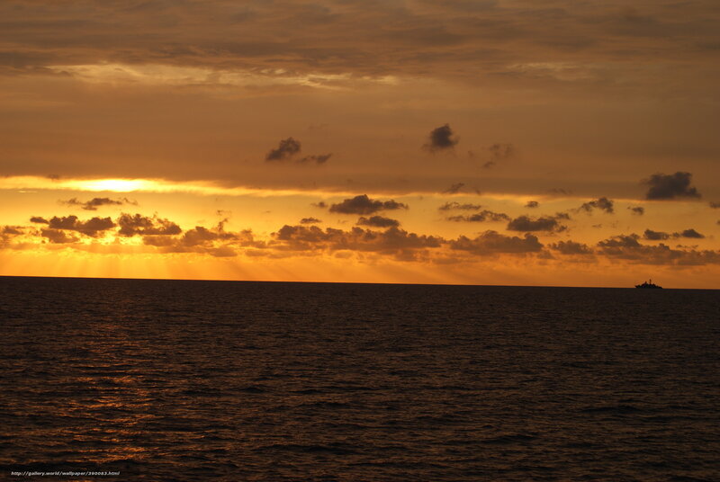 Ship at Sunset — Orange, Serene, Photograph, Ocean