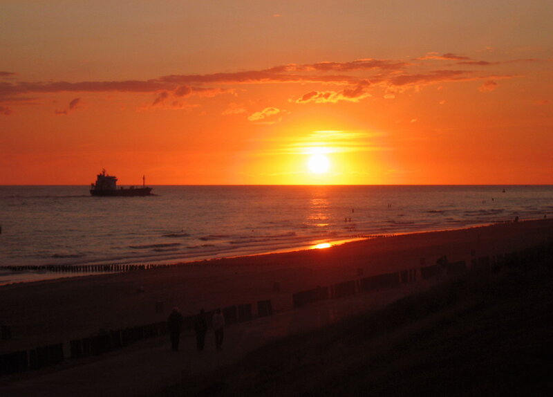 Ship at Sunset — Orange, Serene, Photograph