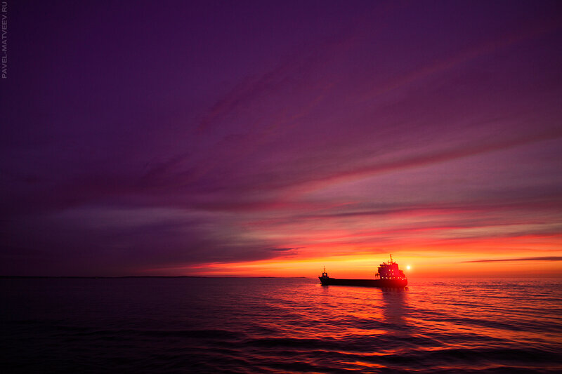 Ship at Sunset — Purple