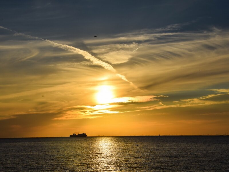 Ship at Sunset — Yellow, Serene
