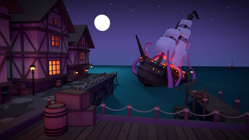 Ship Attacked by Octopus — Purple