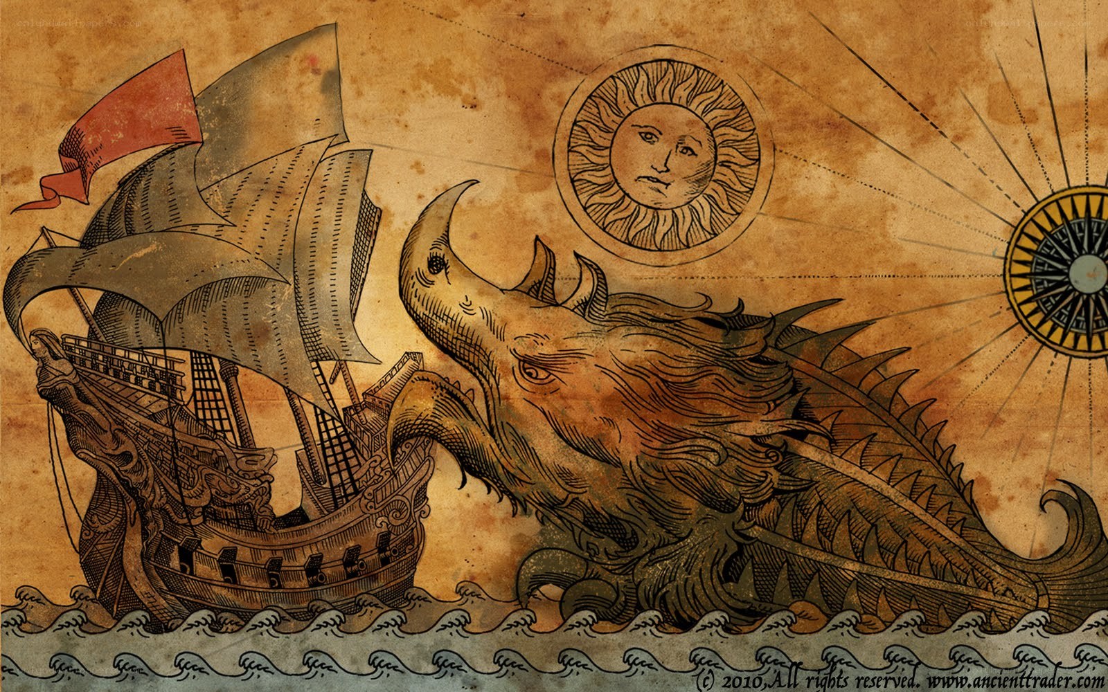 Ship attacked by sea monster