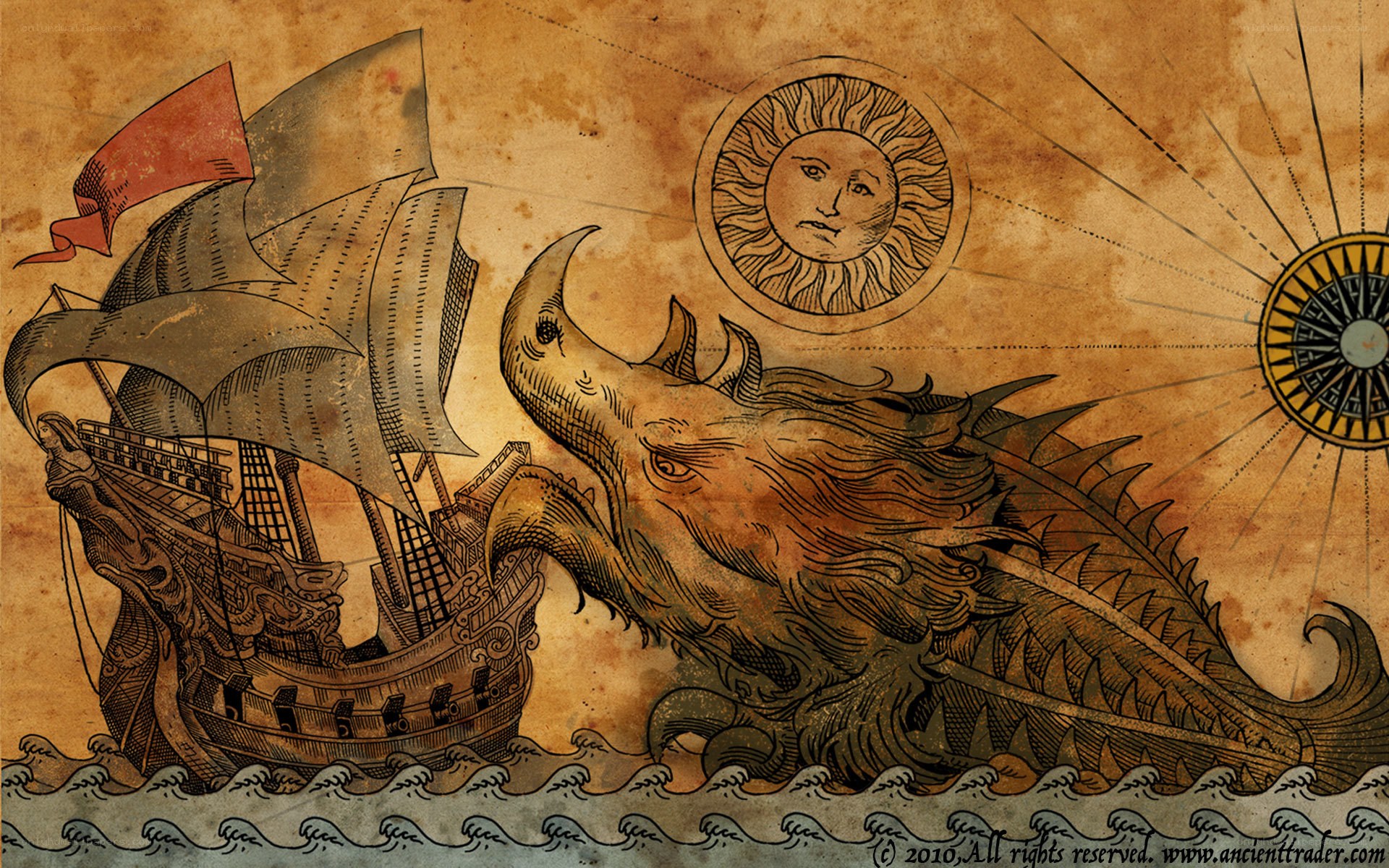 Ship attacked by sea monster