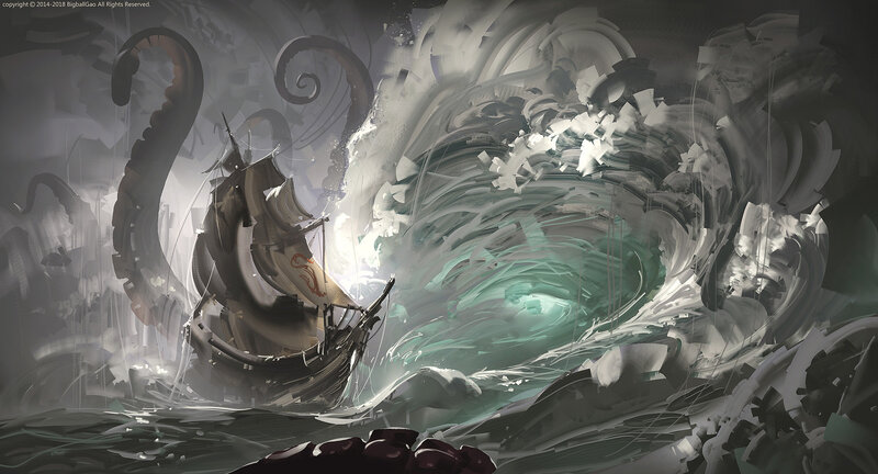 Ship Battling Sea Monster