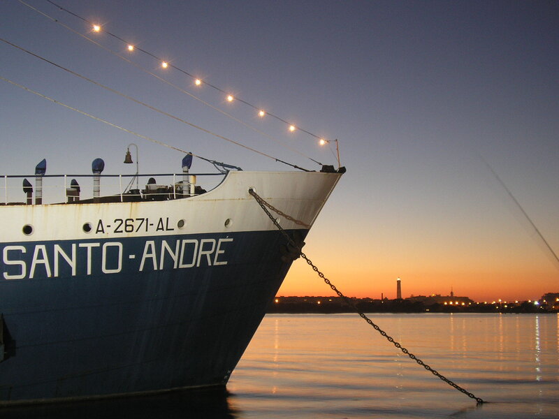 Ship Bow at Sunset — Blue