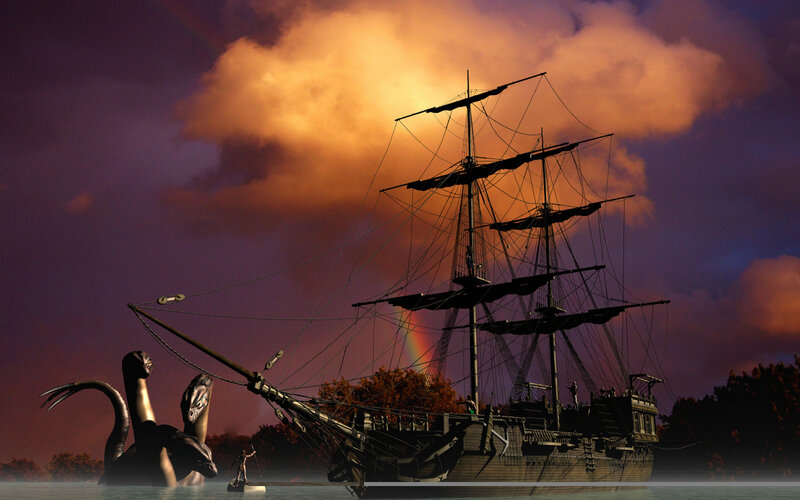 Ship Facing Sea Monster