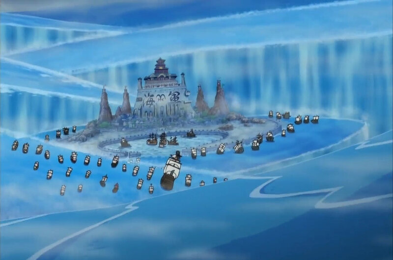 ship fleet approaching island fortress