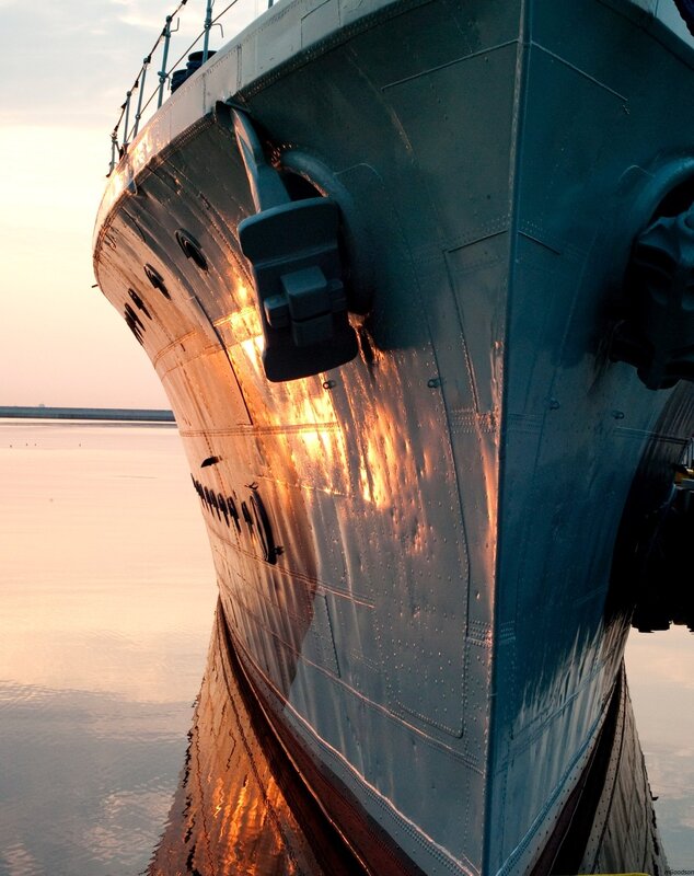 ship hull at sunset