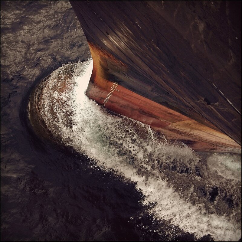 ship hull cutting through water