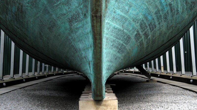 ship hull with green patina