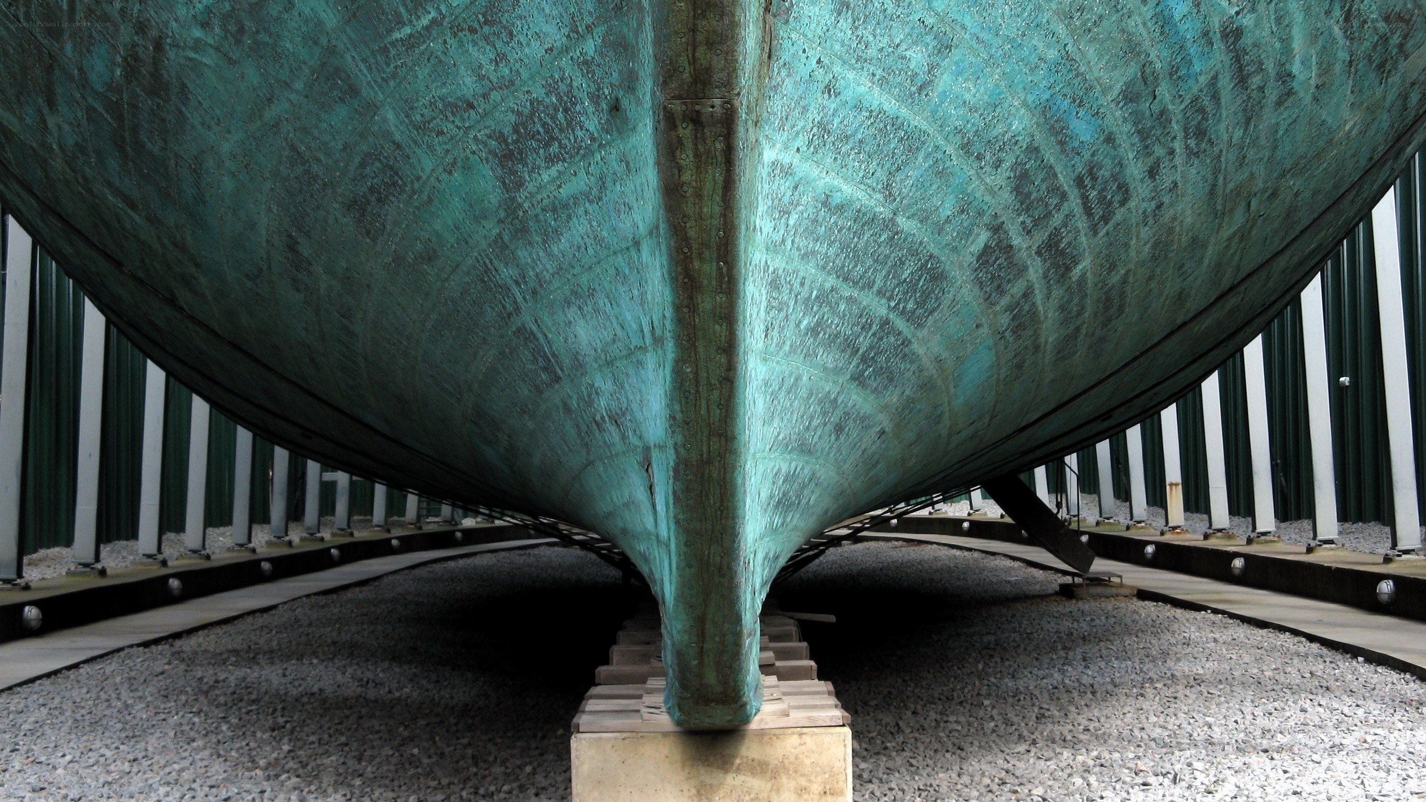 ship hull with green patina
