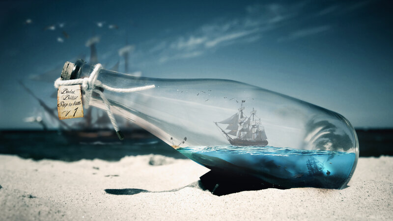 Ship in a Bottle — Blue, Dramatic, Afternoon