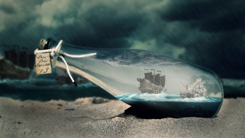 Ship in a Bottle — Blue, Dramatic, Night