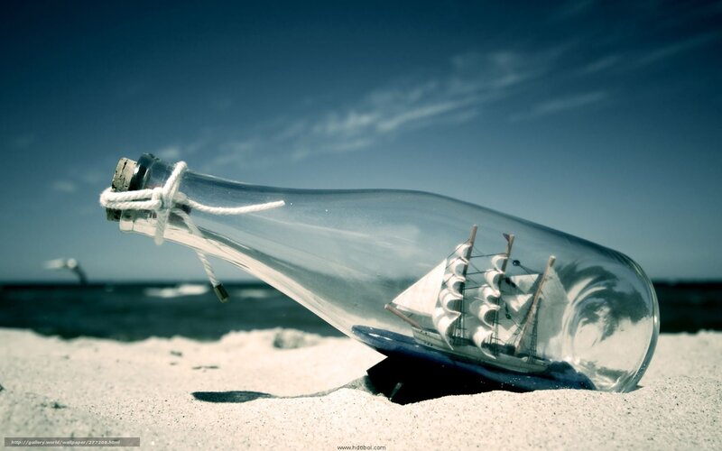 Ship in a Bottle — Blue, Serene, Afternoon, Photograph, Sand, Ocean, Sky